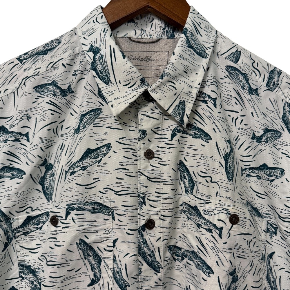 Eddie Bauer Shirt Mens TL Tall L Fishing Trout Fish Short Sleeve Lightweight
